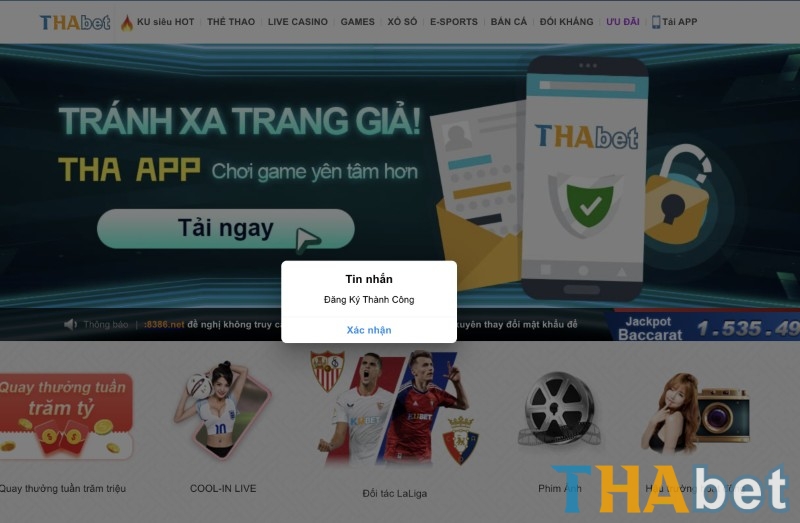 Quy trình đăng ký tài khoản THABET trên máy tính