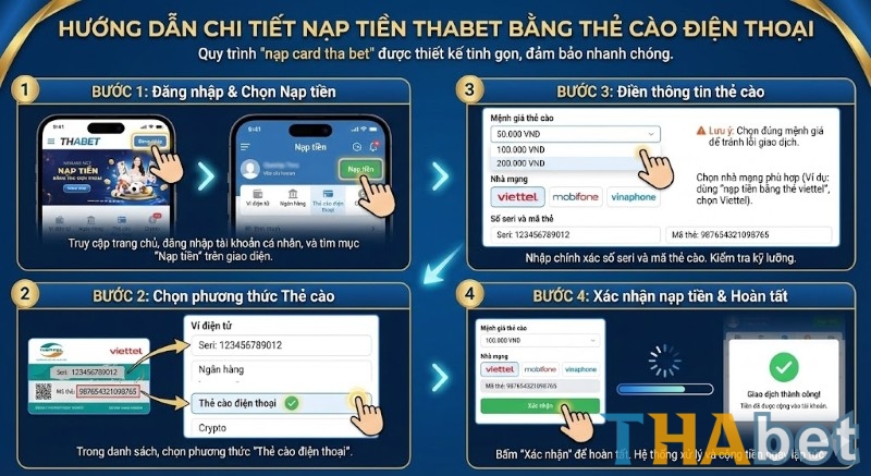 4 bước thực hiện nạp tiền THABET bằng thẻ cào điện thoại nhanh chóng