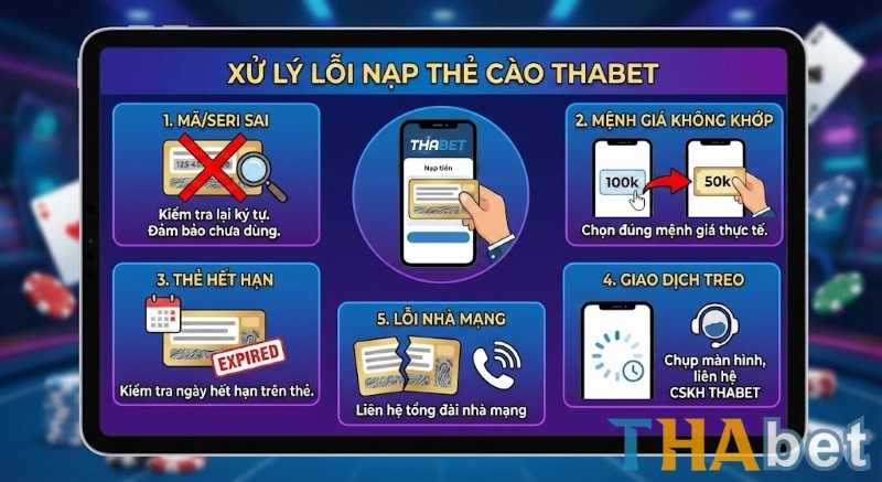 Cách xử lý các lỗi thường gặp khi nạp thẻ cào vào THABET