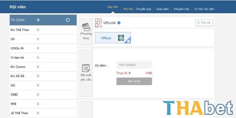 Nạp tiền THABET qua ngân hàng