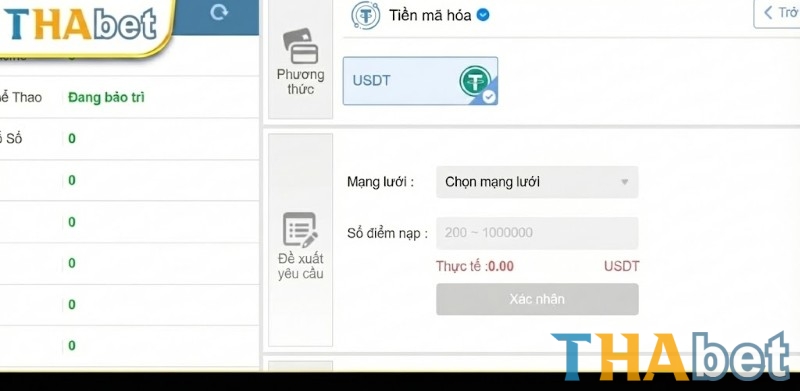 Nạp tiền THABET qua tiền ảo USDT