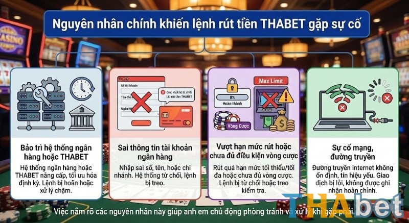 Nguyên nhân chính khiến lệnh rút rút tiền THABET bị chậm / bị treo