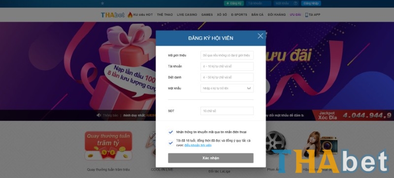 Đăng ký, nạp tiền vào THABET để tham gia game Xóc đĩa