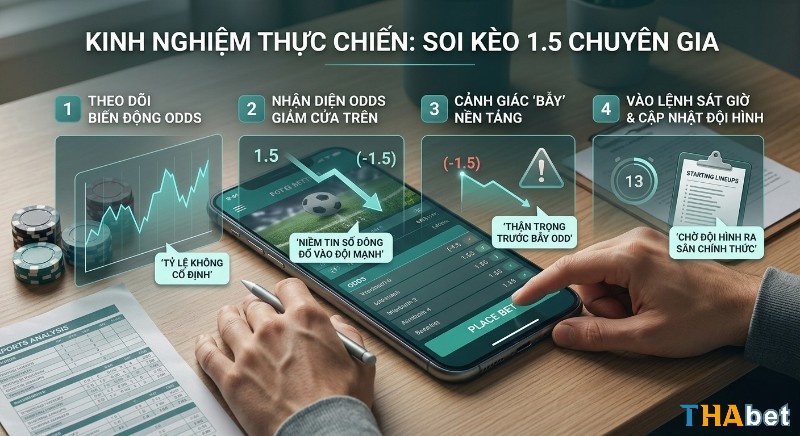 Quy trình 4 bước soi kèo chấp 1.5 là gì chuyên nghiệp, theo dõi biến động odds, nhận diện bẫy, vào lệnh sát giờ dựa trên đội hình chính thức
