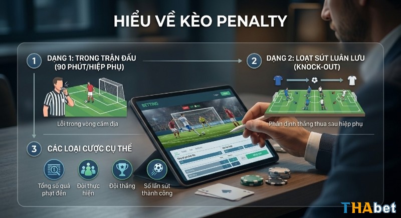 Sơ đồ giải thích kèo penalty là gì, phân biệt phạt đền trong trận và loạt sút luân lưu, giúp dự đoán và cá cược hiệu quả