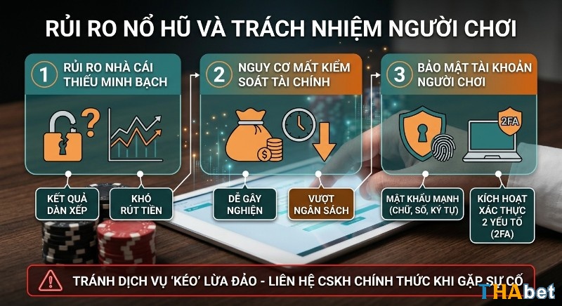 Checklist 3 rủi ro chính khi chơi nổ hũ slot game online: nhà cái thiếu minh bạch, mất kiểm soát tài chính và các biện pháp bảo mật tài khoản cần biết