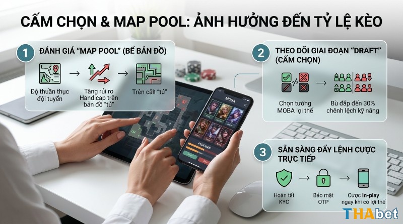 Ảnh hưởng của Map pool và Draft đến tỷ lệ kèo: đánh giá bản đồ tủ, chọn tướng MOBA bù 30% kỹ năng, sẵn sàng cược trực tiếp qua KYC, OTP