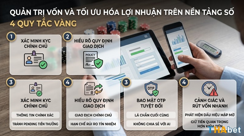 Quản trị vốn, tối ưu lợi nhuận trên nền tảng số với 4 quy tắc vàng: xác minh KYC, hiểu quy định, bảo mật OTP, rút vốn nhanh