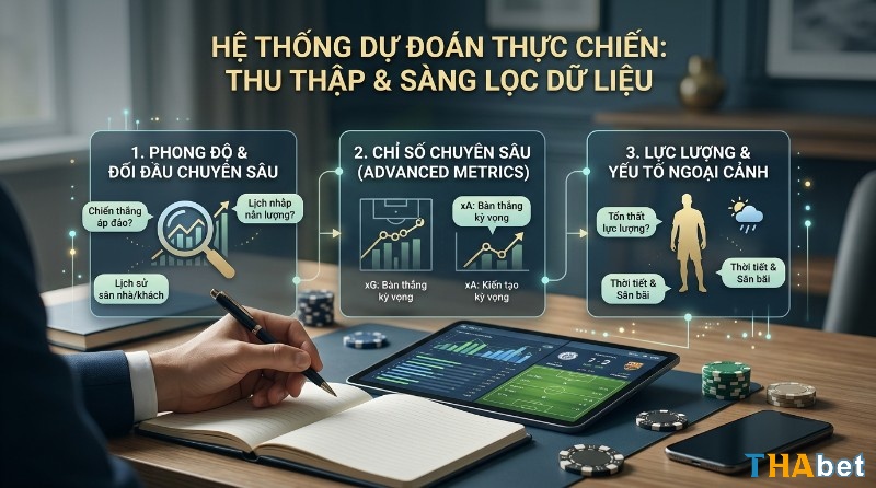 Thu thập và sàng lọc dữ liệu thô cho hệ thống dự đoán thực chiến, phân tích phong độ, đối đầu, chỉ số chuyên sâu xG, xA, lực lượng, thời tiết