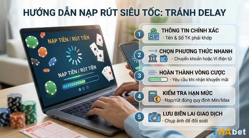 Nạp rút tiền lô đề là gì online siêu tốc với 5 bước hướng dẫn: thông tin chính xác, chọn phương thức nhanh, hoàn thành vòng cược, kiểm tra hạn mức, lưu biên lai giao dịch
