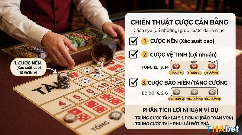 Trong Sicbo cân bằng, vốn được chia thành nhiều tầng: một phần cho cửa chính, phần bổ trợ ở các tổng điểm và một lớp cược nhỏ để làm “đệm” rủi ro, giúp duy trì sự ổn định khi tham gia