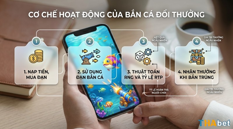 Cơ chế hoạt động, bắn cá đổi thưởng là gì,: nạp tiền mua đạn, dùng điện thoại bắn sinh vật biển, thuật toán RNG và RTP xác định thưởng ngẫu nhiên