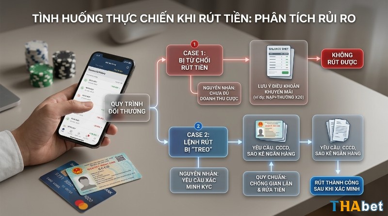 Tình huống thực chiến bắn cá đổi thưởng là gì rút tiền: bị từ chối do chưa đủ doanh thu cược (NẠP+THƯỞNG X20) hoặc bị treo yêu cầu KYC (CCCD, sao kê)
