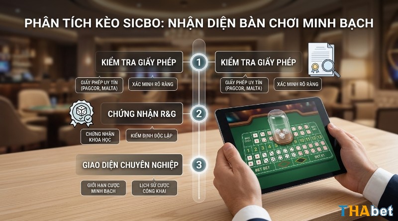 Nhận diện bàn chơi cách đọc kèo Sicbo minh bạch: kiểm tra giấy phép, chứng nhận RNG và giao diện chuyên nghiệp với giới hạn cược, lịch sử trên máy tính bảng